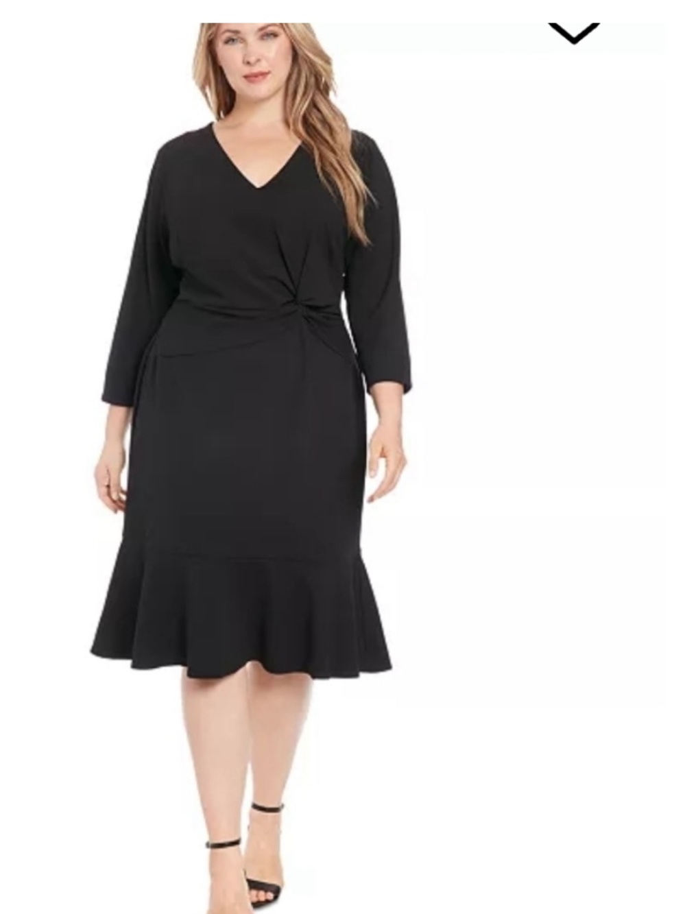 LONDON TIMES Black V-Neck Knot Waist Flounce Hem Dress